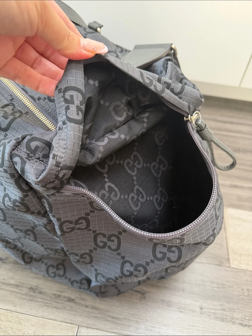 Gucci Gray Black GG Canvas Boston Bag